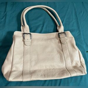 Valentina Cream/Almost Pink Leather Handle Shoulder Bag/ Purse. Made in Italy.